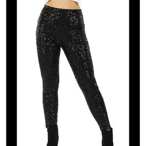 NEW Tipsy Elves Sparkling Black  Sequin High Waisted Skinny Pants - M